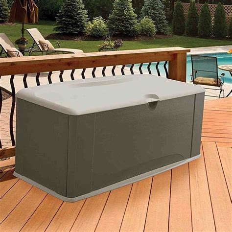 Rubbermaid deck box - The deck box is a great choice for your outdoor storage needs. This deck box offers storage space for accommodating your garden tools, pool accessories, and cushions. It also provides ample seating space for your deck, garden, or patio. Plastic construction ensures years of utility. The lift-open lid has a locking mechanism. This deck box has a weather …